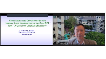 Prof S. Joe Qin, President of Lingnan University and Wai Kee Kau Chair Professor of Data Science, delivers his keynote speech at the China and Higher Education Conference 2023.