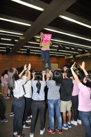 New students participate in team-building games.